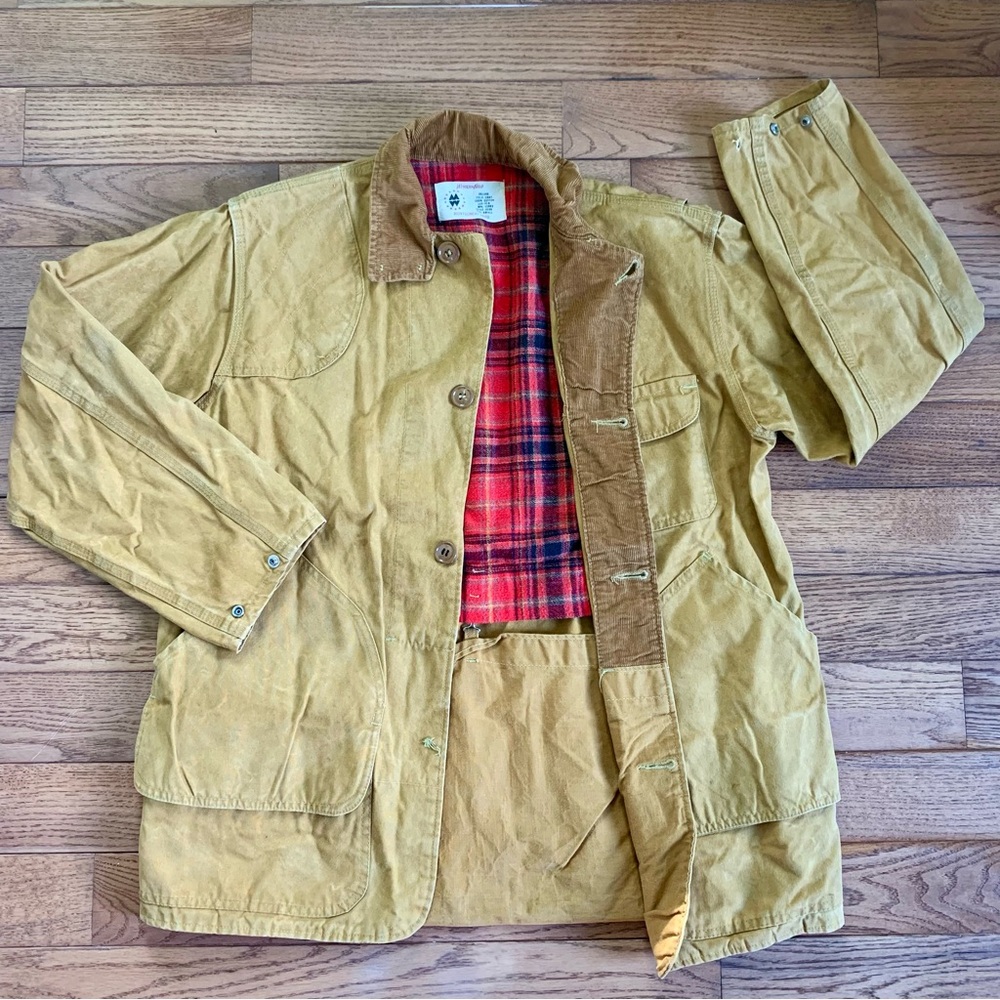 Vtg Montgomery Ward Deluxe Field Coat Jacket Cotton Plaid Flannel S Hunting